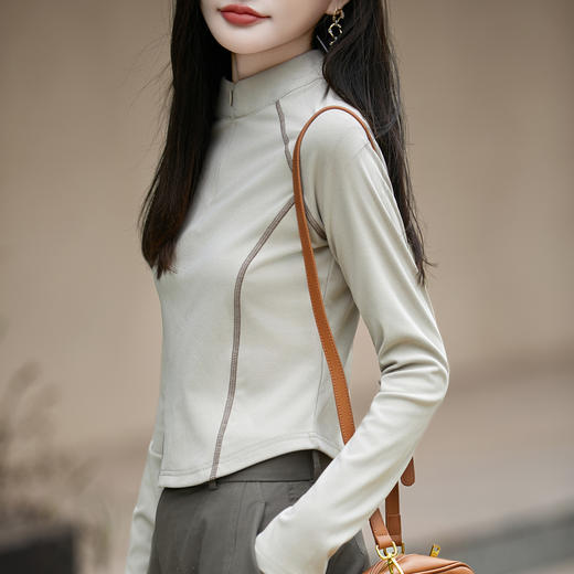 百媚生 半拉链打底女T恤瑜伽服立领保暖上衣JR-ND09-40 商品图3