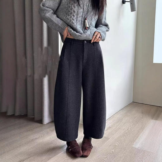 丁摩 灰色毛呢加绒加厚弯刀裤女秋冬九分垂感镰刀裤子高腰5ZF-0017 商品图2