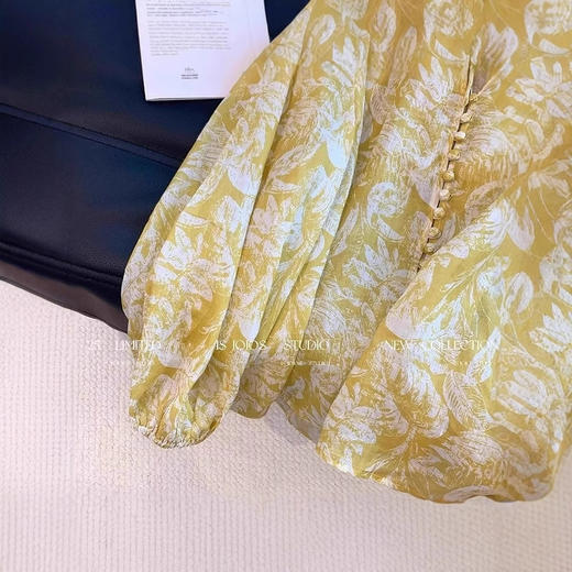 丁摩 法式国风雪纺印花v领长袖衬衫女春夏新款宽松显瘦气质轻薄防晒上衣5ZF-3886 商品图4