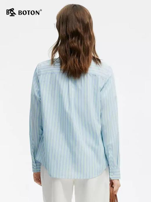 波顿女士春夏季蓝绿色竖条纹长袖衬衫高端美式休闲纯棉衬衣LS052125 商品图4