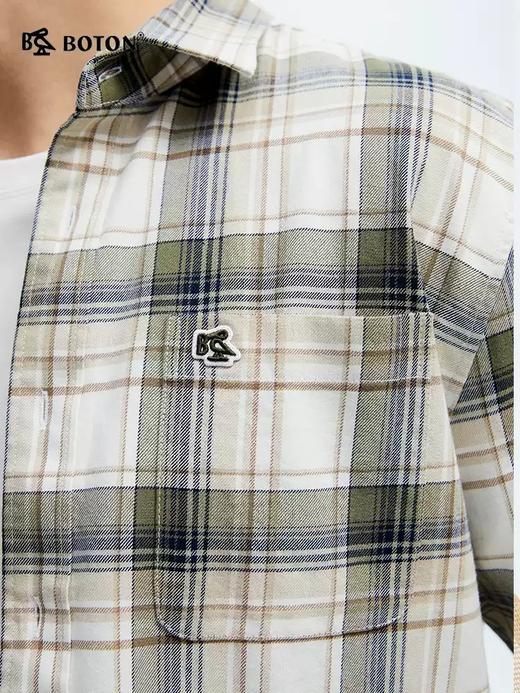 波顿春夏季男士格子长袖衬衫 绿白蓝格纹美式休闲舒爽百搭衬衣MS110125 商品图4