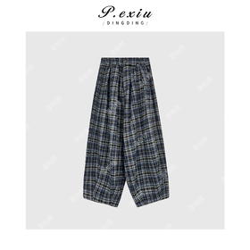 04-1潘依绣丁丁宠粉文艺风复合绒格子休闲裤 Q67070