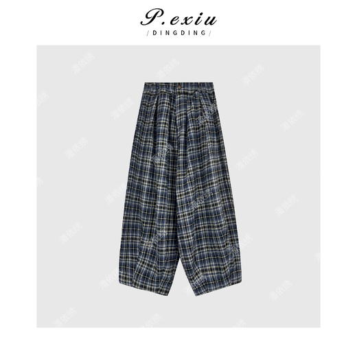 04-1潘依绣丁丁宠粉文艺风复合绒格子休闲裤 Q67070 商品图0