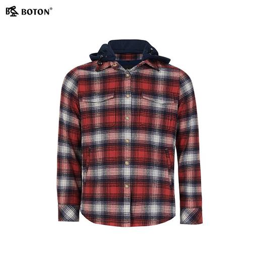 波顿女士秋冬季宽松可拆帽格子衬衫型外套百搭长袖磨毛外套LSJ090325 商品图5