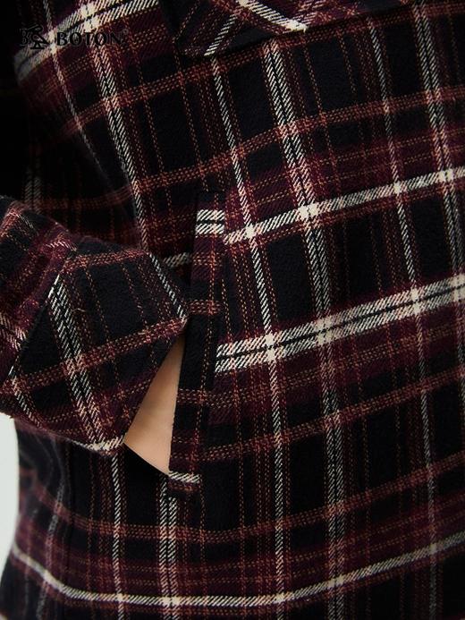 波顿女士秋冬季宽松翻领长袖格子衬衫型外套磨毛通勤百搭外套LSJ091325 商品图4