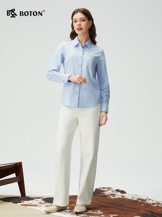 波顿女士秋冬季翻领净色磨毛长袖衬衫合身舒适百搭衬衣LS102325 商品图1