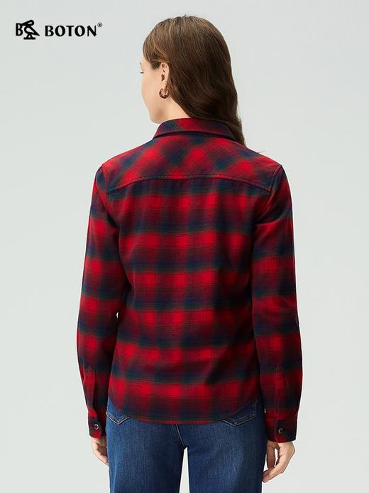 【抗菌防臭】波顿女士秋冬季翻领磨毛长袖格子衬衫休闲通勤百搭舒适衬衣LS100325 商品图2