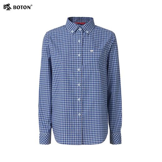 波顿女士春夏季彩蓝白色长袖格子衬衫高端美式休闲衬衣LS063125 商品图5