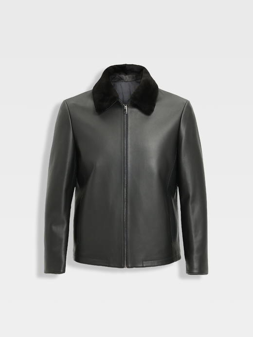 callisto黑色羊皮鹅绒皮羽绒外套 商品图0