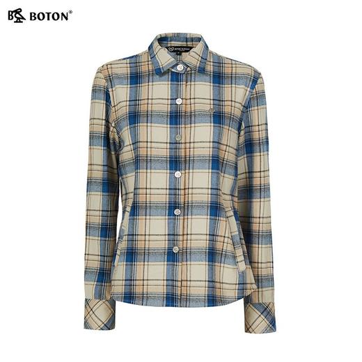 波顿女士春秋冬季翻领长袖磨毛格子纯棉衬衫宽松休闲百搭舒适衬衣LS107325 商品图5
