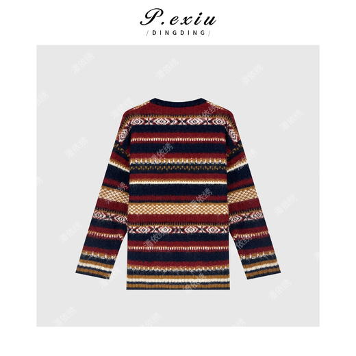 A008潘依绣丁丁宠粉软糯糯复古提花撞色针织上衣Q6214 商品图1