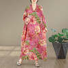 百媚生 V领印花袍子长裙女遮肉显瘦棉麻连衣裙5254 商品缩略图2