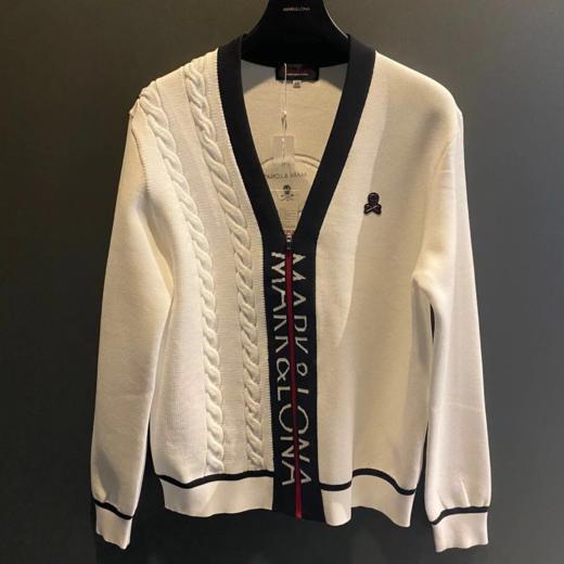 M&L男款黑白撞色V领针织开衫 减龄麻花纹路外套M322224-19 商品图0