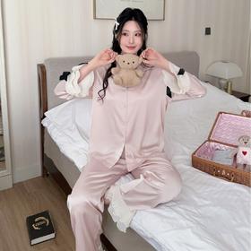 【垂顺丝滑❗️显瘦遮肉】2026冰丝睡衣套装女高级感甜美蝴蝶结袖口荷叶边长袖家居服薄。jd