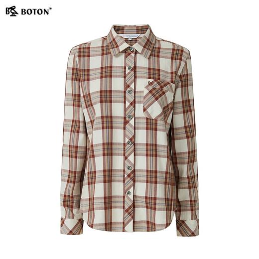 波顿女士春夏季咖杏色格子长袖衬衫高端美式休闲衬衣LS061125 商品图5