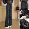 丁摩 条纹阔腿裤女春夏新款抽绳松紧高腰显瘦慵懒宽松拖地裤子5ZF-1785 商品缩略图2