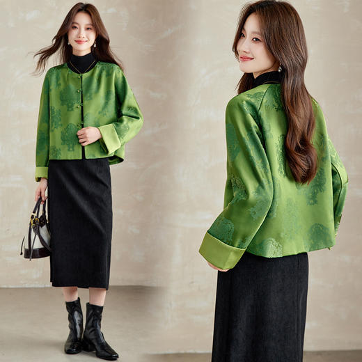 百媚生 醋酸提花短外套复古新中式国风上衣6087 商品图2