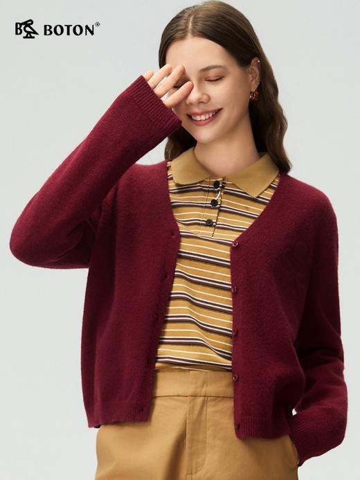 波顿女士秋冬V领毛衣开衫修身休闲可外穿内搭厚毛衣LU117325 商品图2
