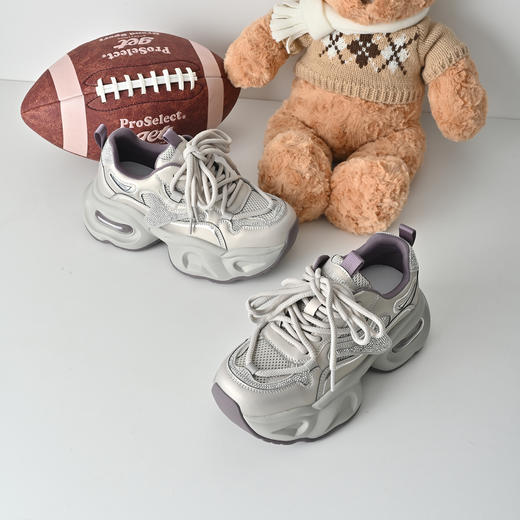 经典鲨2026年春专柜新品厚底时尚水钻系带显高休闲老爹鞋女KW160-617031 商品图1