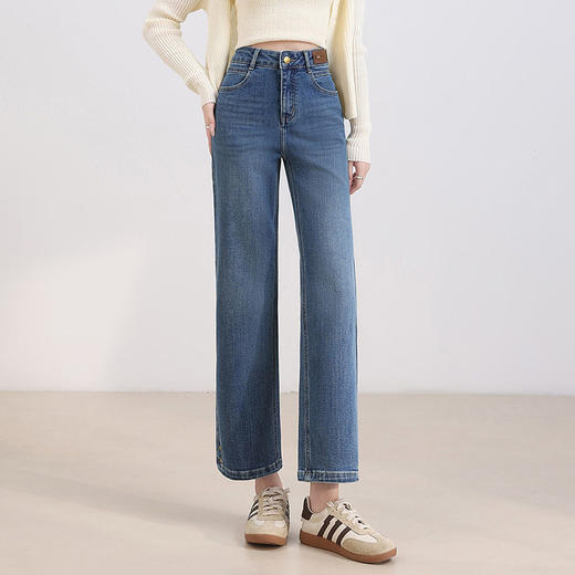 「自」全新升级【铂金会员165/天猫219/差价54】(54446)洛诗琳气质牛仔烟管裤2026春夏新款窄版修身显瘦直筒九分裤 商品图1