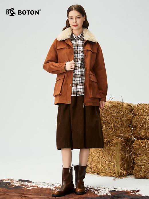 波顿女士秋冬季宽松翻领长袖格子磨毛衬衫型外套休闲百搭外套LSJ089325 商品图1
