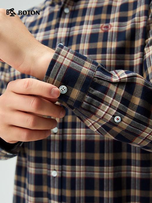 【抗菌防臭】波顿男士春秋冬季翻领中厚磨毛格子长袖衬衫修身简约百搭衬衣MS119325 商品图4