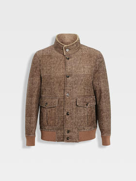 callisto咖色羊毛革立领皮衣