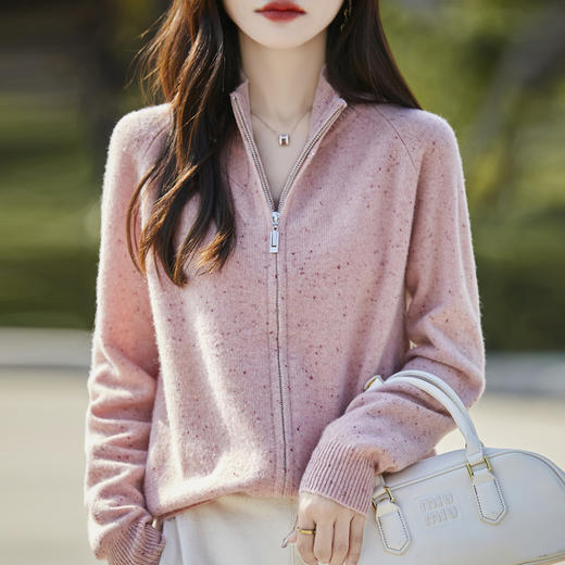 丁摩 100%纯羊毛点子纱拉链开衫女ZM-086-75 商品图0