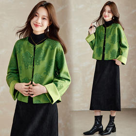 百媚生 醋酸提花短外套复古新中式国风上衣6087