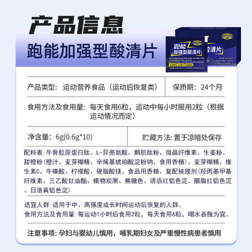 (2026新款)跑能加强型酸清片10粒1盒(鹅肌肽运动营养食品)(跑步途中抽筋酸爽) 商品图11