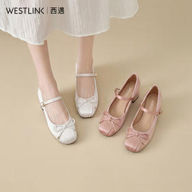 西遇浅口粗跟玛丽珍女鞋2026新款春季一字扣带芭蕾风百搭中跟单鞋V0166272