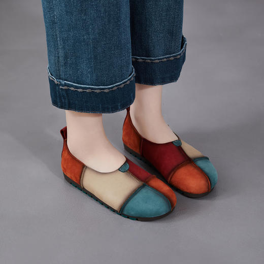 雀说 头层牛皮 拼色复古女鞋子春秋单鞋女ZM269066 商品图0