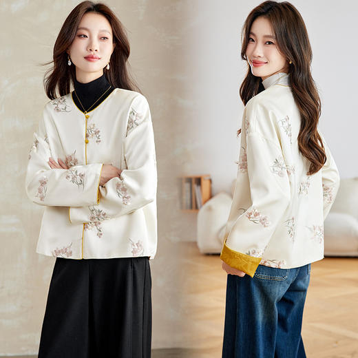 百媚生新中式轻国风圆领绣花双面穿外套66102 商品图1