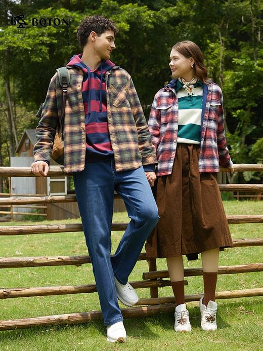 波顿女士秋冬季宽松可拆帽格子衬衫型外套百搭长袖磨毛外套LSJ090325 商品图2