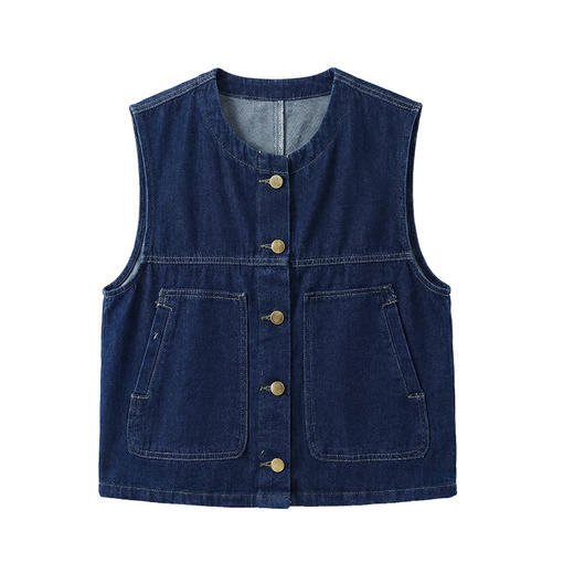 百媚生 复古深蓝色牛仔马甲女短款春秋马夹BK9006 商品图4