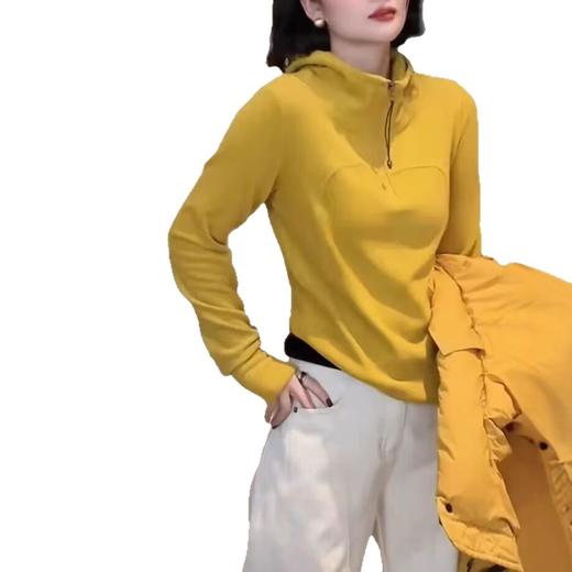 丁摩 锦梳棉半拉链连帽卫衣女春秋内搭打底帽衫上衣潮5ZF-8639 商品图4