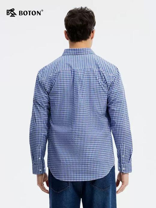 波顿男士春夏季彩蓝白色长袖格子衬衫高端美式休闲衬衣MS107125 商品图2