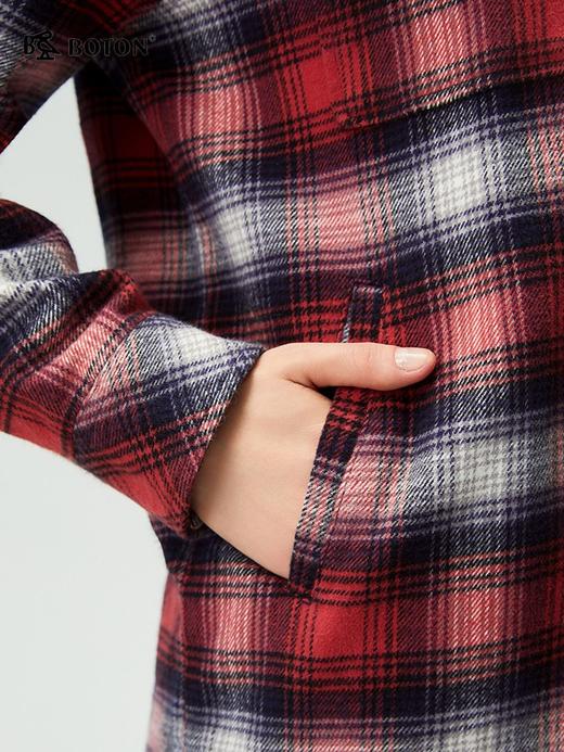 波顿女士秋冬季宽松可拆帽格子衬衫型外套百搭长袖磨毛外套LSJ090325 商品图4