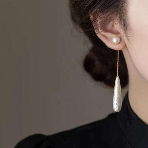 春节不打烊【高级不浮夸❗️百搭不挑人】S925纯银针法式纹理水滴珍珠耳环女小众设计高级感两戴式耳钉耳饰。jd 商品图2