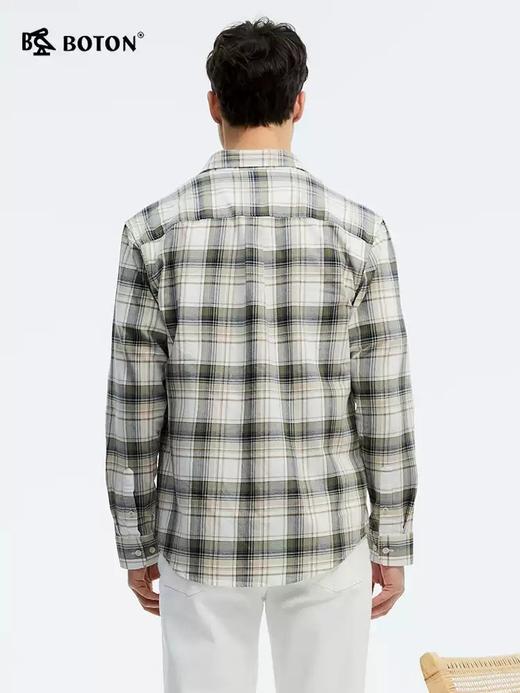 波顿春夏季男士格子长袖衬衫 绿白蓝格纹美式休闲舒爽百搭衬衣MS110125 商品图3