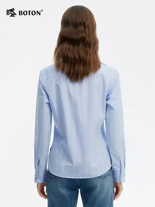 波顿女士春夏季蓝白色格子长袖衬衫高端美式休闲复古衬衣LS059125 商品图2