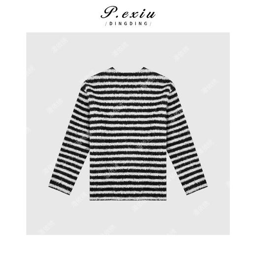 A008潘依绣丁丁宠粉韩系慵懒条纹V领长袖上衣Q6584 商品图1