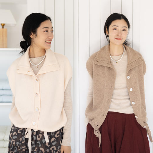 特绽放062朵/“一马当先"万能马甲·全羊毛叠搭抽绳马夹外套女春 商品图0