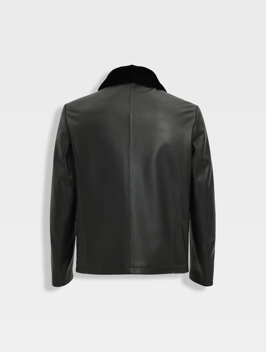 callisto黑色羊皮鹅绒皮羽绒外套 商品图1