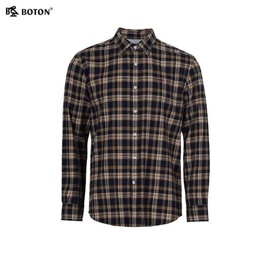 【抗菌防臭】波顿男士春秋冬季翻领中厚磨毛格子长袖衬衫修身简约百搭衬衣MS119325 商品图5