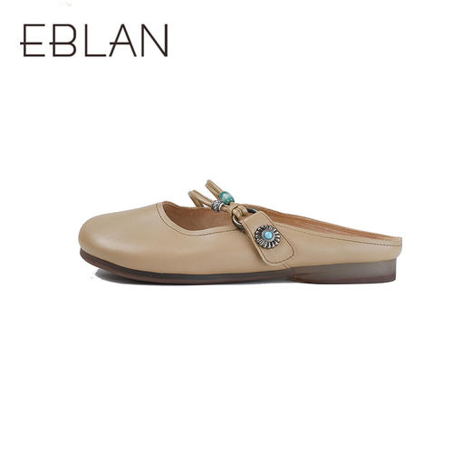 【上新】伊伴2026夏季波嬉风柔软羊皮慵懒低跟穆勒拖B26230810 商品图1