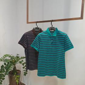 夏季男士间条纯棉翻领短袖恤衫  17WD-03