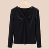 丁摩 设计感别致v领长袖t恤女春季新款修身洋气内搭打底衫上衣5ZF-W24 商品缩略图1