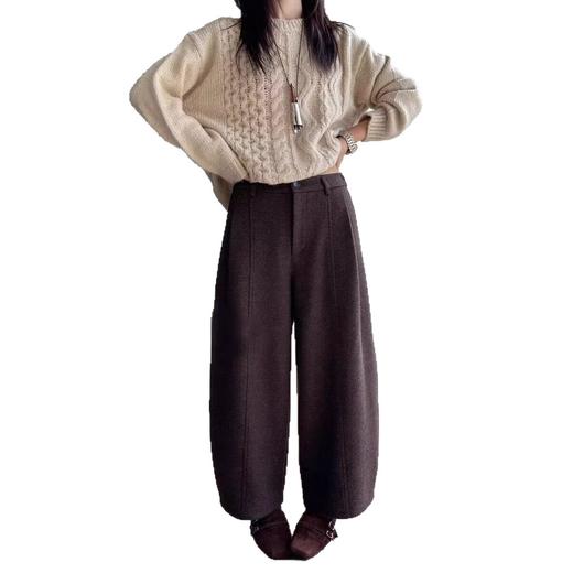 丁摩 灰色毛呢加绒加厚弯刀裤女秋冬九分垂感镰刀裤子高腰5ZF-0017 商品图4