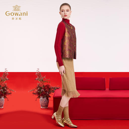 乔万尼2026新品新中式提花盘扣拼接设计马甲EK1H503105 商品图3